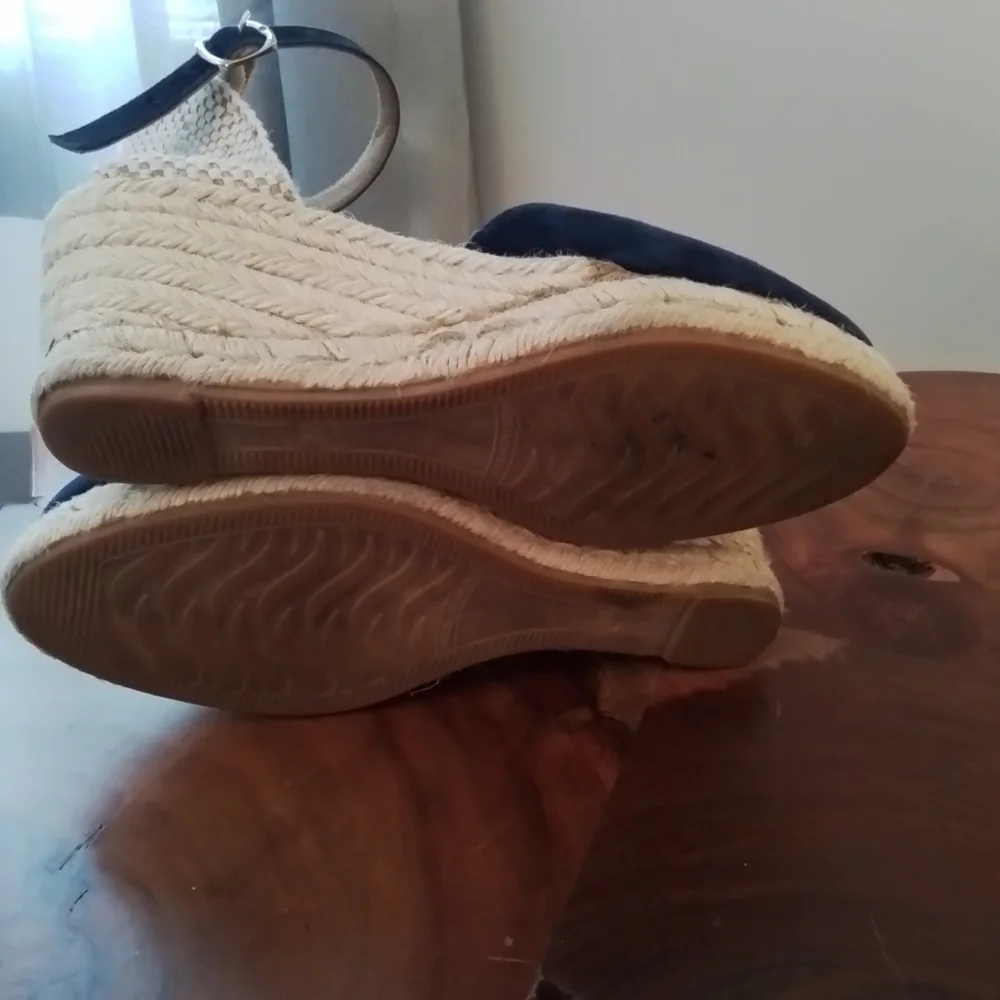 Paseart Navy Blue Suede Closed Toe Espadrille Wedge Shoes - 38/7.5